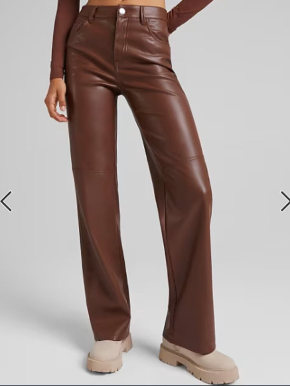 Bershka Faux Leather High Waisted Pants, Cocoa Brown - Size Small/26